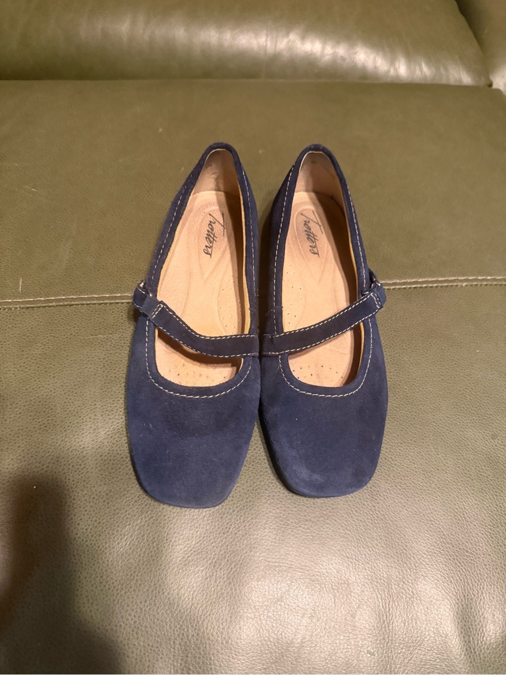 Trotters Navy Suede Mary Jane Ballet Flats with Strap